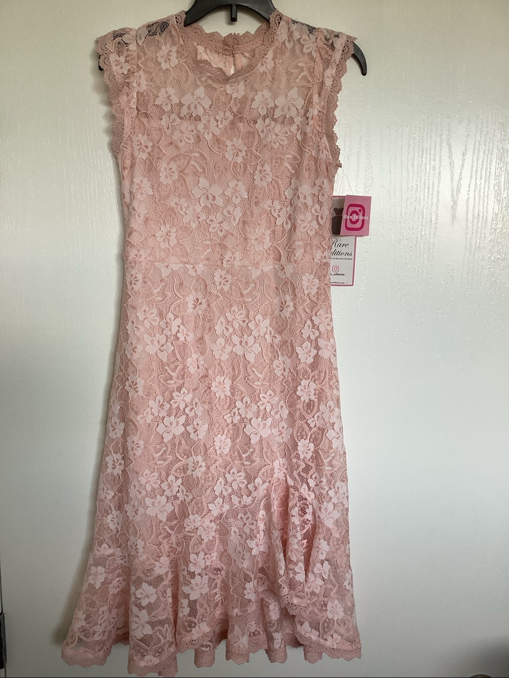 Rare Editions Coral Blush Floral Lace Midi Dress